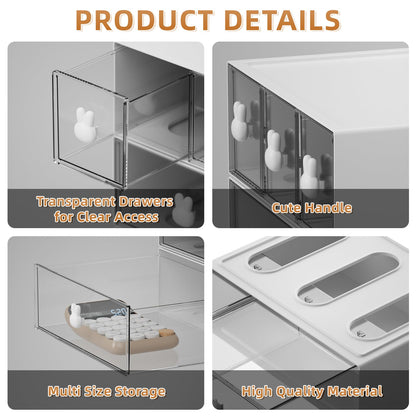 Desk Organizer with 6 Drawers, 3 Tier Stackable Storage Drawers Plastic Makeup Storage, Office Organizers and Storage, Desk Storage Box for Office, School, Home