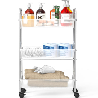 3 Tier Metal Rolling Storage Utility Cart with Wheels, Silver