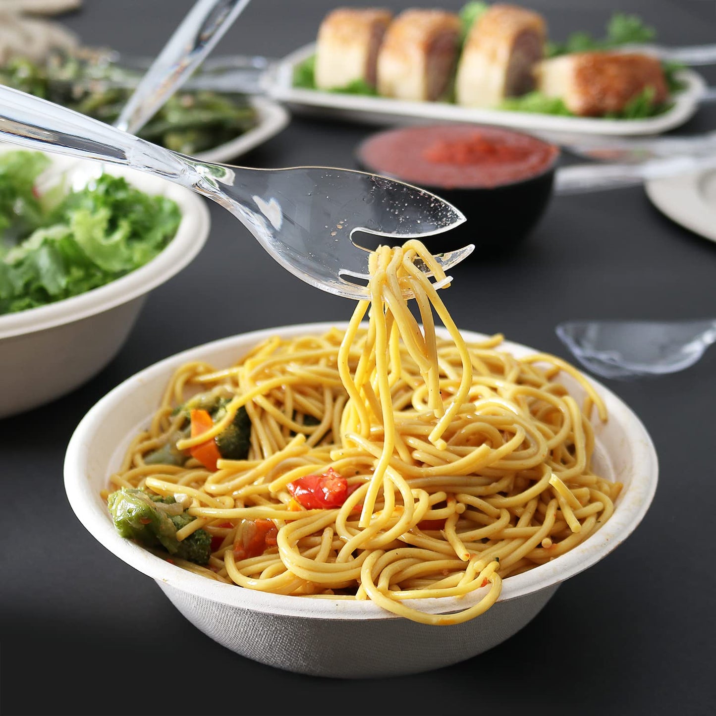 HD Disposable Serving Utensils Set (12), 10' Spoons, 6.5' Tongs, Clear