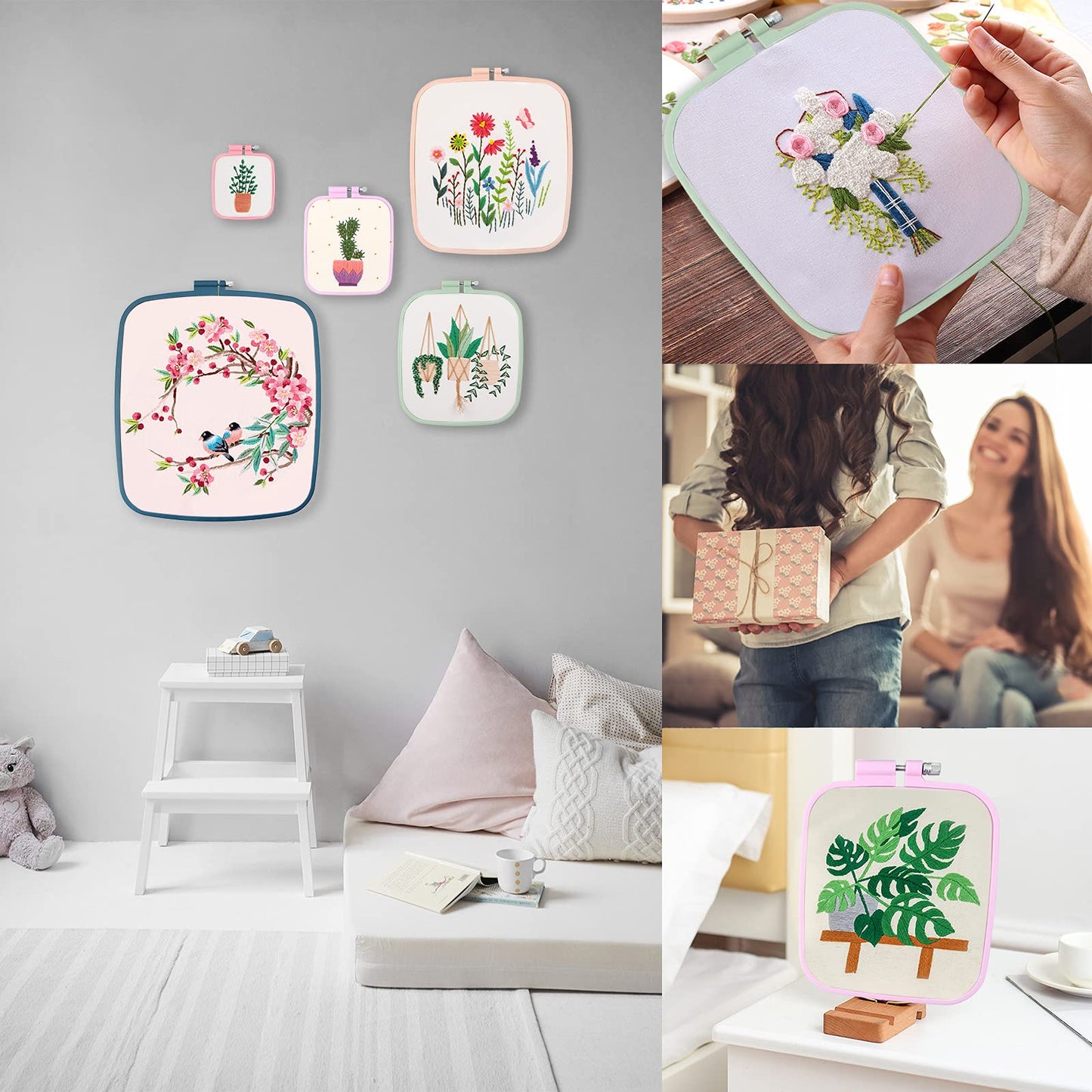 5Pcs 5 Size Square Embroidery Hoops, ABS Plastic Embroidery Hoops Cross Stitch Hoops Embroidery Frames for Sewing, Needlework, Embroidery Projects (Size-3", 4.3", 6.5", 8.7", 11")