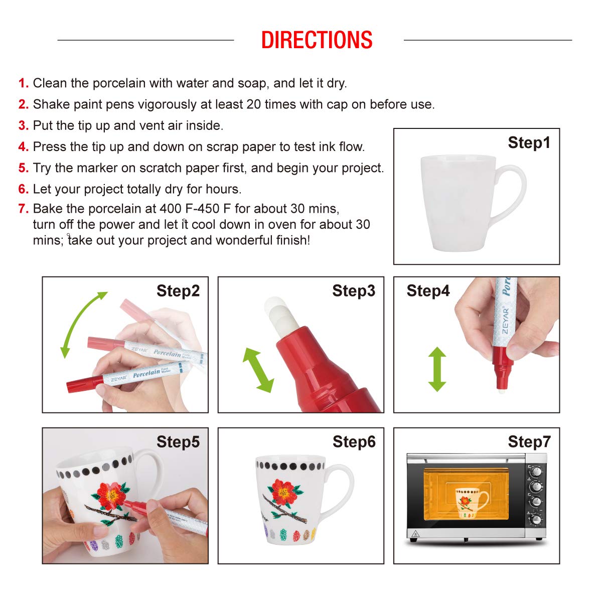 Acrylic Paint Pens for Porcelain, Professional Ceramic painting, 12 colors Water-based, Medium Point, Water and Fade Resistant, DIY on Mugs and other Ceramics for Permanent Collection