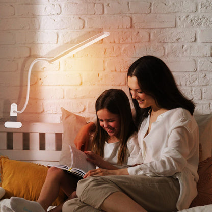 LED Desk Lamp, 5W USB Clip on Light Eye-Caring Reading Clamp Table Lamp with 48 LEDs Flexible Gooseneck, 3 Color Modes and 14 Brightness Levels for Office Bedroom Study (White)