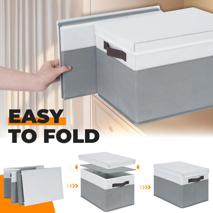 Large Storage Baskets Bins with Lids 4 Pack, Storage Baskets for Organizing Shelves Nursery Bedroom, Home Closet Organizers Cubes for Clothes Toys Blanket - Stackable & Sturdy -14x10x9.5