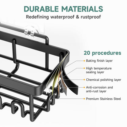 Stainless Steel Shower Caddy 6-Pack, No Drilling & Rustproof, Waterproof Adhesive Shelves Rack with Soap Holder, Large Capacity Bathroom Organizers and Storage, Wall-Mounted Kitchen & Home Decor