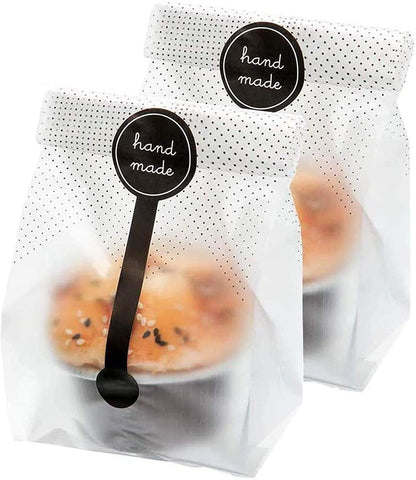 (200Pcs)100pcs Translucent Plastic Bags/Cellophane Bags with 100pcs Hand made Stickers for Cookie Cake Chocolate Candy Snack Wrapping Good for Bakery Party Supplies