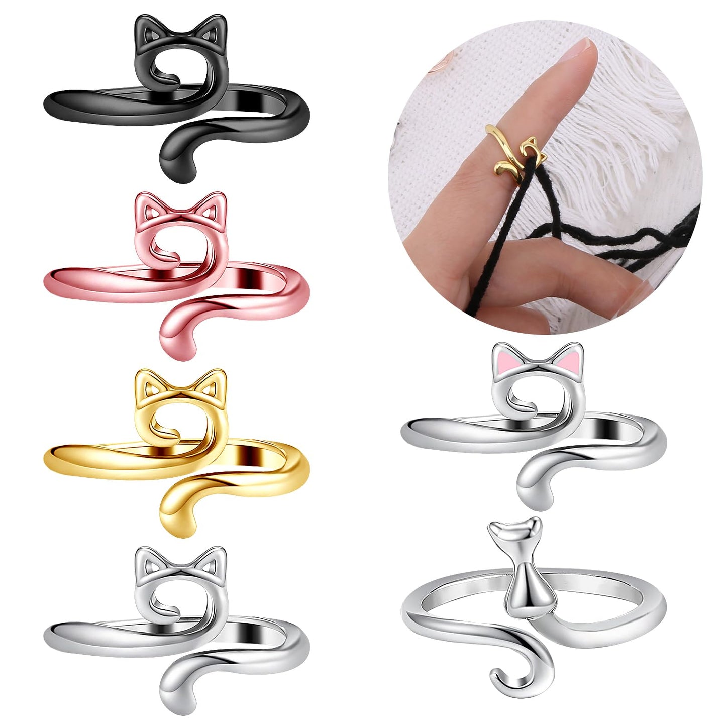 6 Pcs Crochet Rings for Finger Adjustable Crochet Knitting Loop Accessories Metal Yarn Guide Finger Holder Rings, Knitting & Crochet Supplies for DIY Crafts, 4 Colors