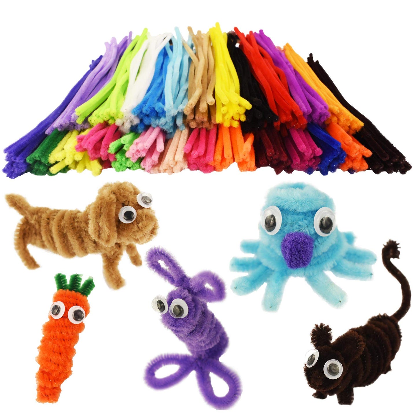 862 Pieces Kids Art & Craft Supplies Set DIY Activities & Parties Pipe Cleaners Craft Set 200 Pcs Pipe Cleaners 454 Pcs Pom Poms 208 Pcs Wiggle Eyes Self Adhesive1