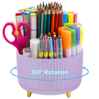 Desk Organizer, 360-Degree Rotating Pen Holder, Desk Organizers and Accessories with 5 Compartments Pencil Organizer, Art Supply Storage Box Caddy for Office, Home(Pink/Purple Random)