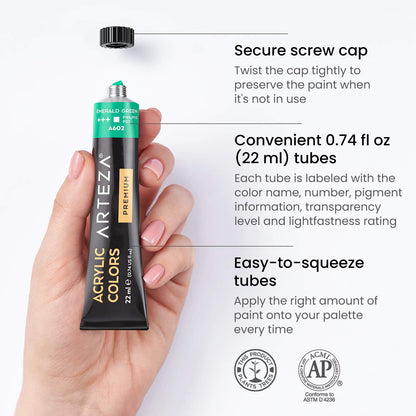 Acrylic Paint Set of 24 Tubes (0.74 oz, 22 ml) Non Toxic Acrylic Artist Paints, Heavy Body Acrylic Paint Art Supplies for Canvas Painting