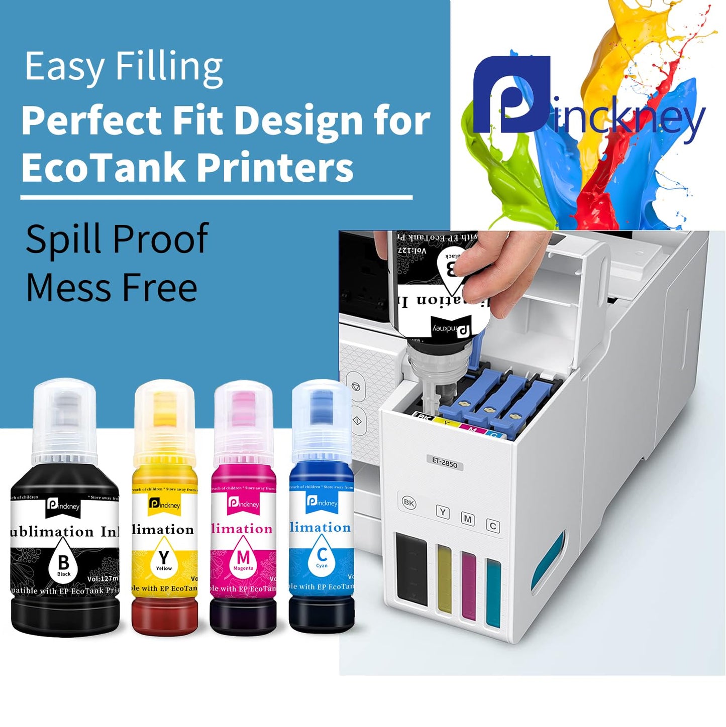 Sublimation Ink Refill for EcoTank Printer ET-2400 ET-2720 ET-2760 ET-2800 ET-2803 ET-2830 ET-4800 ET-3760 ET-2850 ET-4700 ET-15000, Vibrant Color ICC-Free