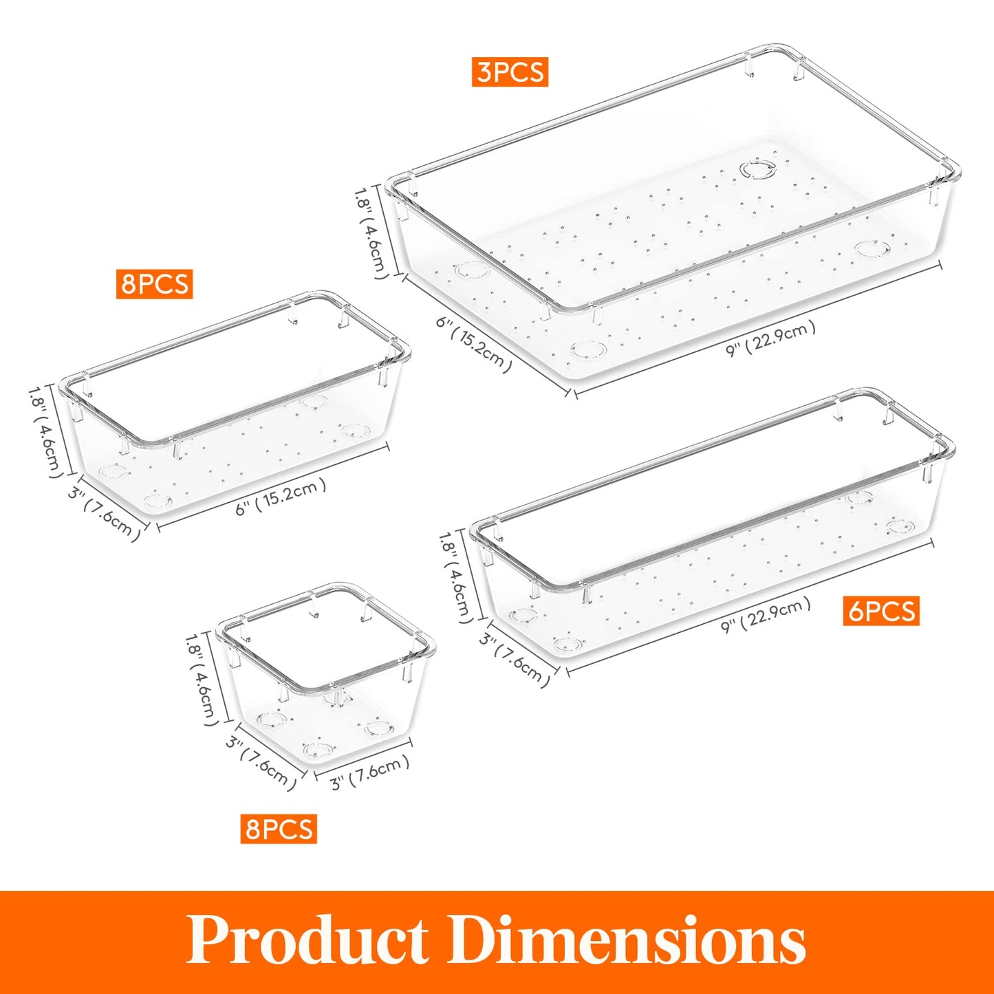 Drawer Organizer 25PCS, 4 Sizes Clear Plastic Desk Drawer Dividers, Storage Separation Bins for Make Up, Kitchen Utensils, Vanity Accessories in Office/Bathroom/Bedroom Organization