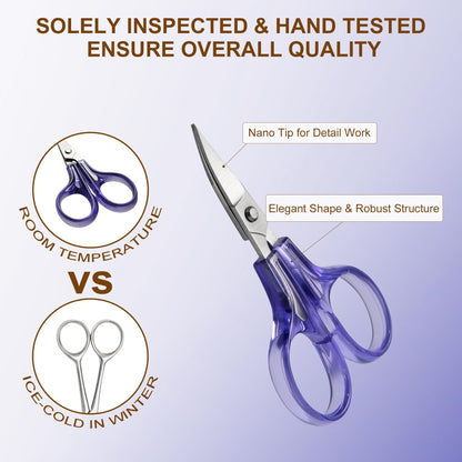 Sharpest & Precise Stainless Steel Curved Straight Thread Yarn Fabric Cutting Scissor with Safety Cap & TSA Complied Ideal for Embroidery Quilting Sewing Knitting Crafting Cross Stitch Crochet