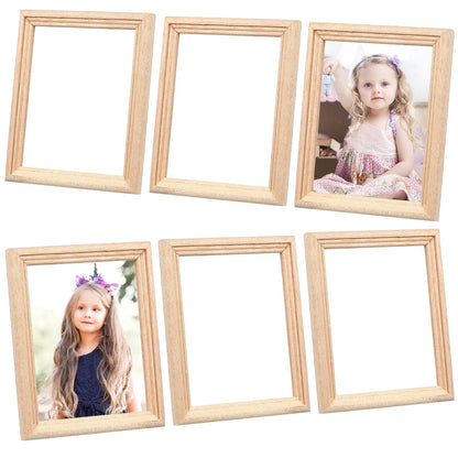 6Pcs 1/12 Wood Dollhouse Furniture Unfinished Mini Photo Frame Artificial Miniature Scene Model DIY Wall Art Painting Toys for Nursery Room Photo Props