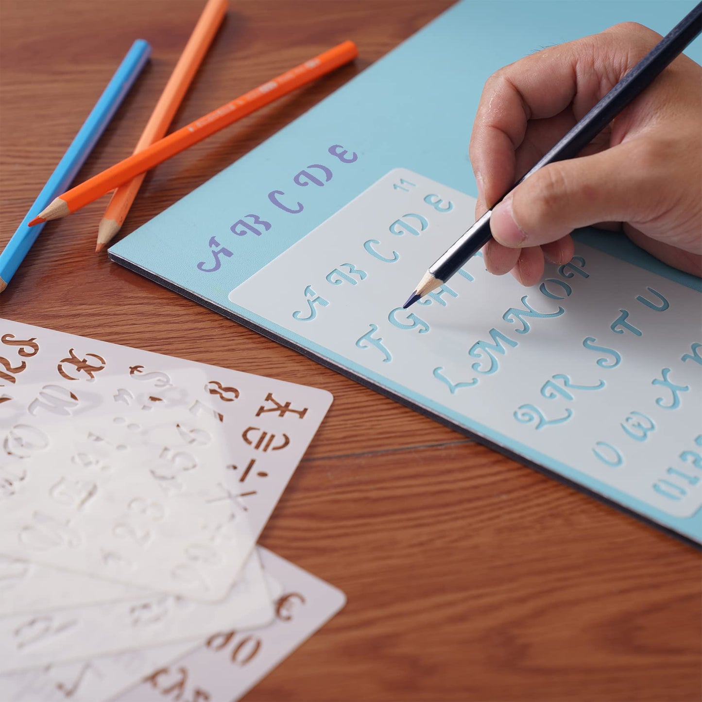 Letter Stencils - 12 Pack, 4 x 7 Inch, Reusable Plastic Alphabet Stencils for Bullet Journaling, Scrapbook Decor & DIY Craft Projects