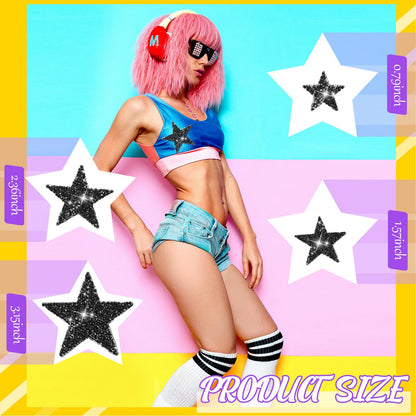 60 Pcs Iron on Star Patches Star Shaped Rhinestone Appliques Adhesive Glitter Patches Rhinestone Appliques Embellishments for DIY(Black Gold)