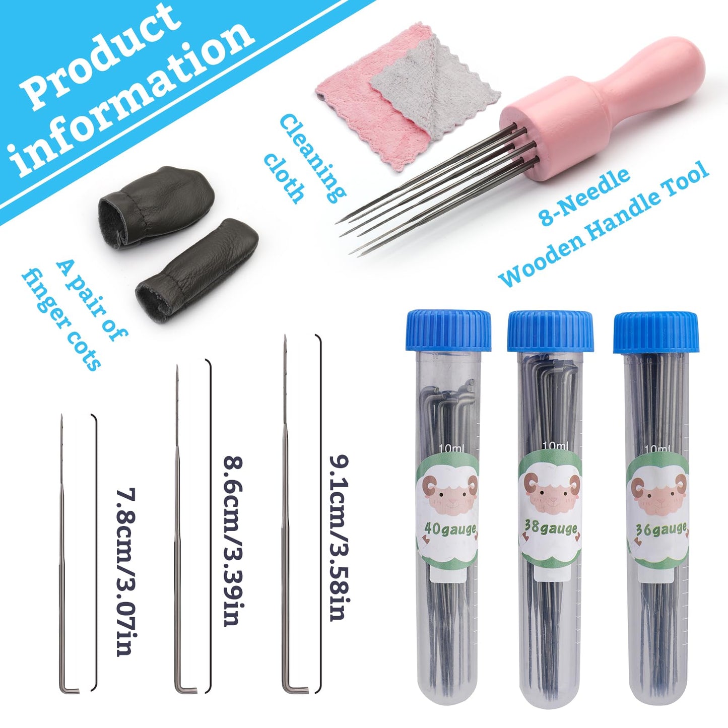 63PCS Needle Felting Kit, Needle Felting Tools,Wool Needle Felting Supplies with Needles Felting Needles, Wooden Handle, Needle Felting Tools, Perfect for DIY Felting Wool Projects