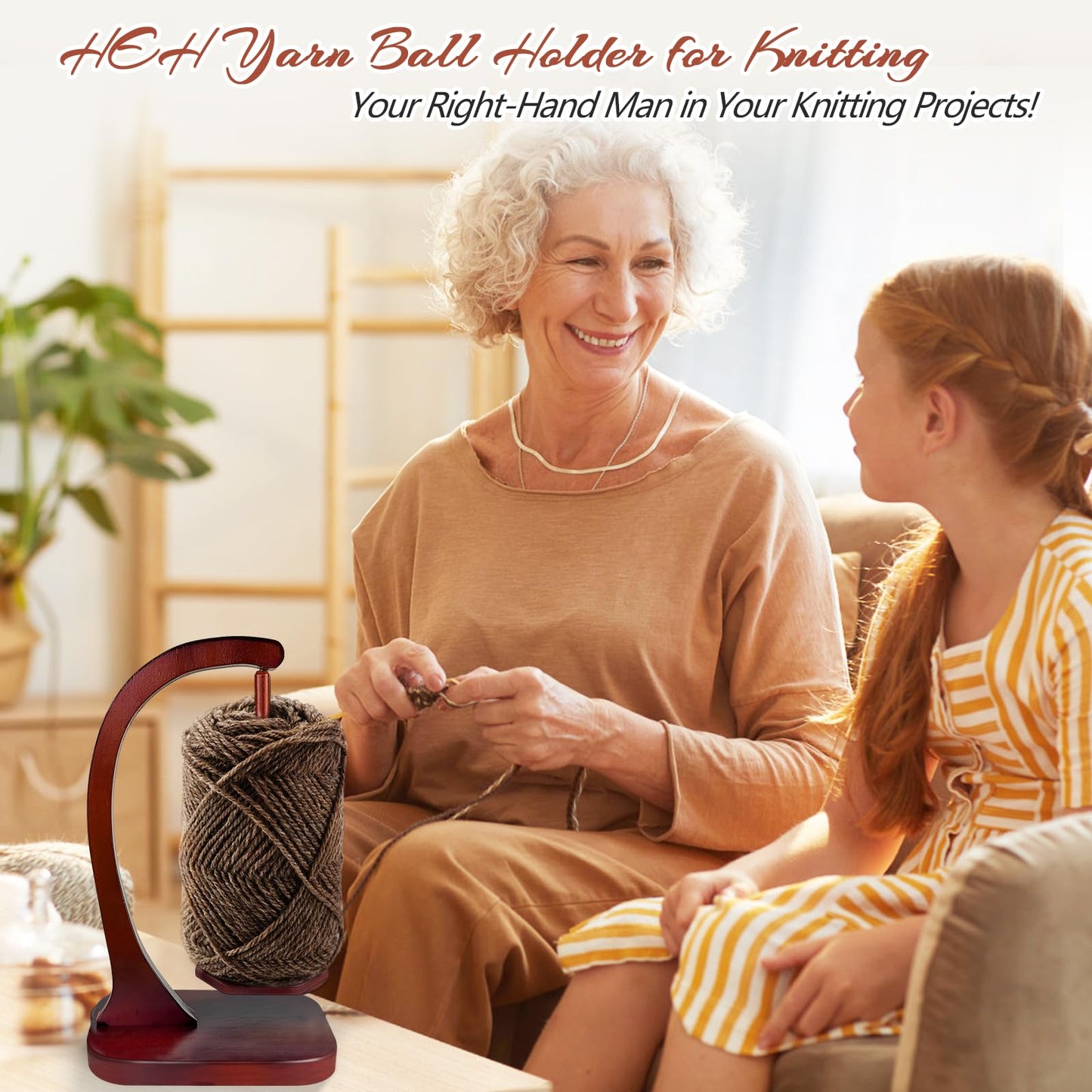 Wooden Yarn Holder for Knitting and Crocheting, Magnetic Yarn Ball Holder with Anti-Slip Pads, Yarn Holder Spinner for DIY Crafts, Crochet Gift for Knitting Lovers