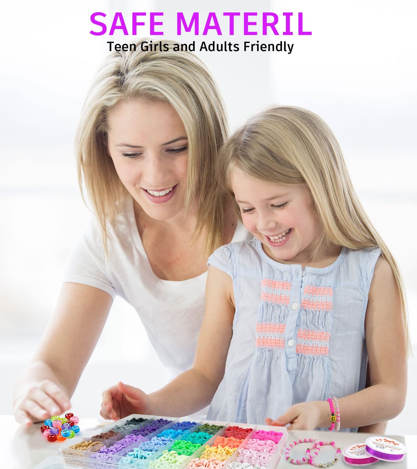 Clay Beads Bracelet Making Kit, Pack 2 Boxes Preppy Letter Spacer Beads and Charms Kit for Friendship Jewelry Making, Arts and Crafts Gifts for Girls Ages 8-12