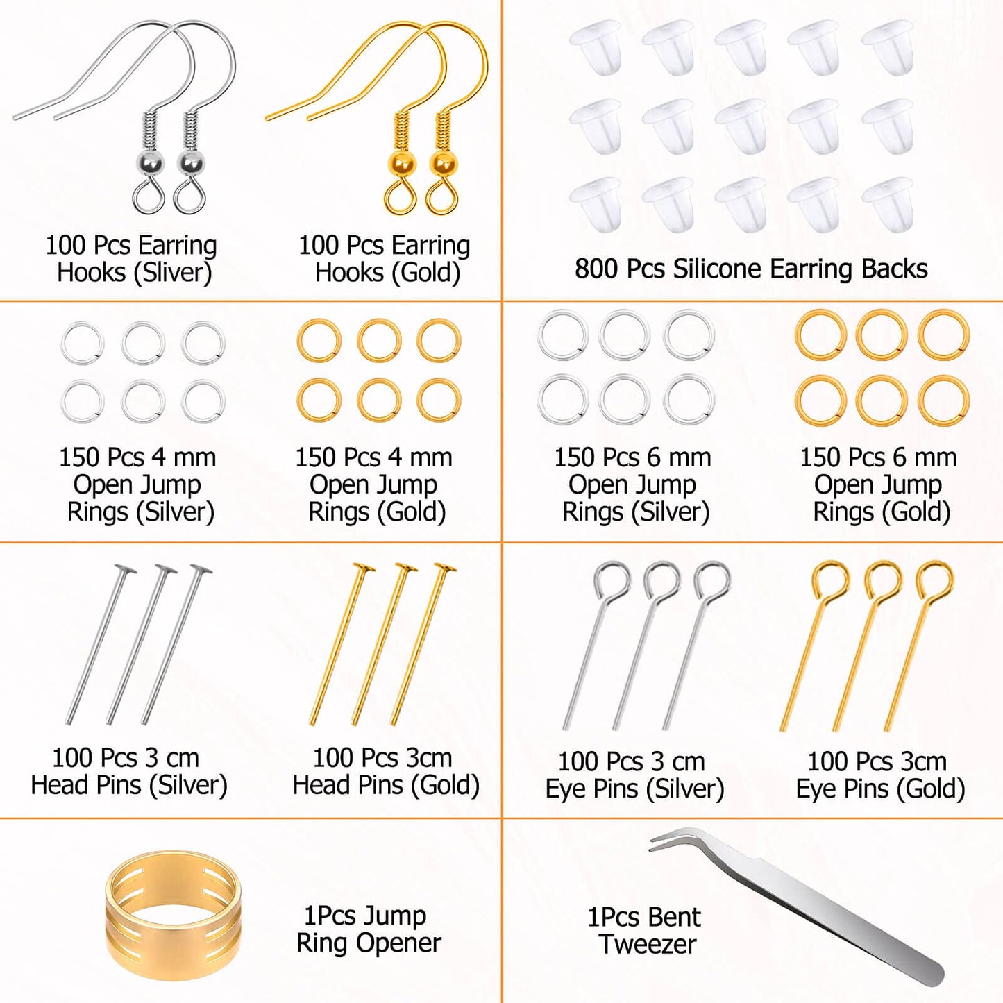 Hypoallergenic Earring Making Kit,   2000Pcs Earring Making Supplies Kit with Hypoallergenic Hooks, Earring Findings, Backs, Pins Jump Rings for Jewelry Making Supplies