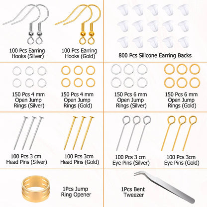 Hypoallergenic Earring Making Kit,   2000Pcs Earring Making Supplies Kit with Hypoallergenic Hooks, Earring Findings, Backs, Pins Jump Rings for Jewelry Making Supplies