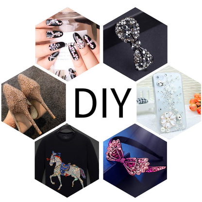 6400 Pieces Hotfix Rhinestones Black Flat Back 5 Mixed Sizes Crystal Round Glass Gems with Tweezers and Picking Rhinestones Pen