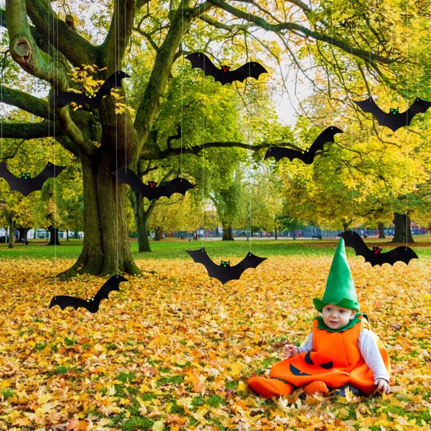 Halloween Hanging Bats 12 Pieces 3D Realistic Scary Large Fake Black Hanging Flying Bat Spooky for Yard Sign Outdoor Indoor Lawn Decorations(3 Style)