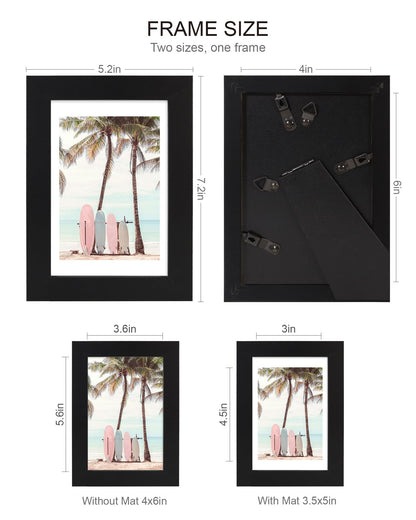 4x6 Picture Frame (4 Pack, Black), Made of Real Glass and Wooden Frame - Display Pictures 3.5x5 with Mat or 4x6 Without Mat, 4 by 6 Photo Frames TableTop Display and Wall Mounting