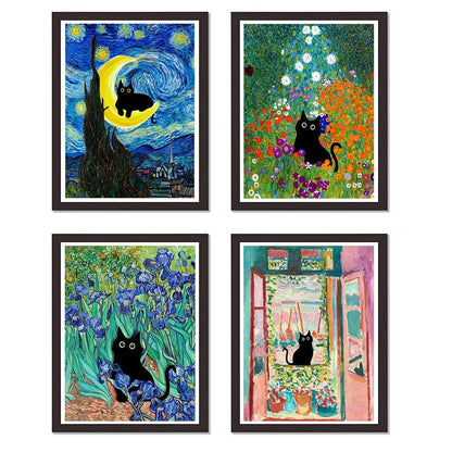 4 Pack Cat Starry Sky Flower Window Stamped Cross Stitch Kits - Embroidery Kits for Beginners Adults,11 CT Patterns Dimensions Counted Cross Stitch Kits Arts Craft Kits 12x16inch