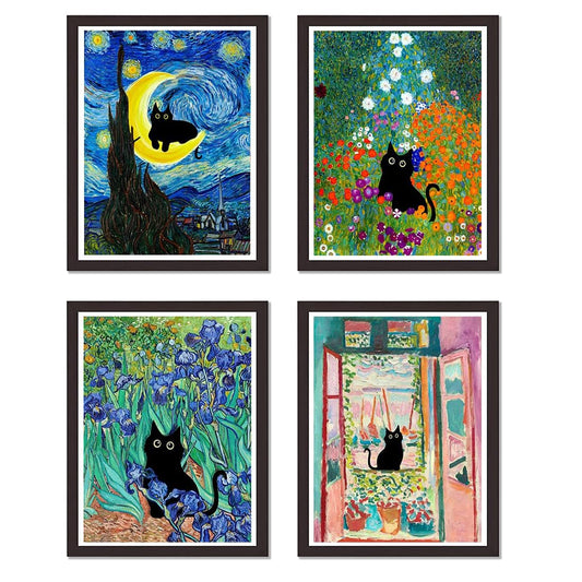 4 Pack Cat Starry Sky Flower Window Stamped Cross Stitch Kits - Embroidery Kits for Beginners Adults,11 CT Patterns Dimensions Counted Cross Stitch Kits Arts Craft Kits 12x16inch