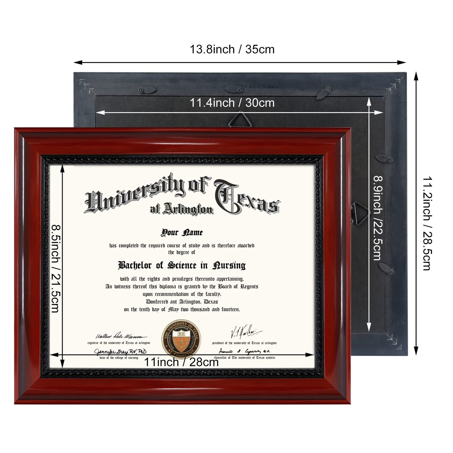 Solid Wood Diploma Degree Frame for 8.5x11 Certificates,Cherry Finish with Intricate Black Rope Detail,UV Protection Acrylic