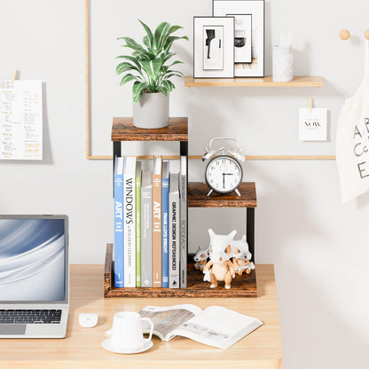 Wood Desktop Shelf - Freestanding Small Bookshelf Desk Hutch Supplies Organizers, 3 Tier Storage Display Display Rack Office Decor, Stand Shelves with Metal Frame for Books/Plants/Toys