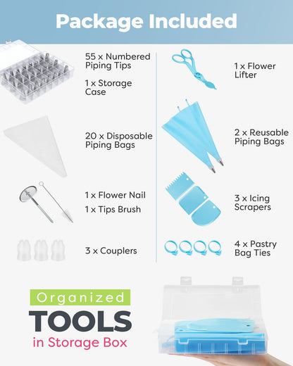 90 PCs Piping Bags and Tips Set, Cake Decorating Supplies Kit with 55 Numbered Icing Piping Tips, 20+2 Pastry Bags for Cake Cupcake, Frosting Piping Kit with Booklet and eBook