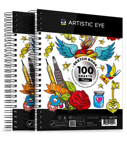 Artisto 9x12 Premium Sketch Book Set, Spiral Bound, Pack of 2, 200 Sheets (100g/m2), Acid-Free Drawing Paper, Ideal for Kids, Teens & Adults.