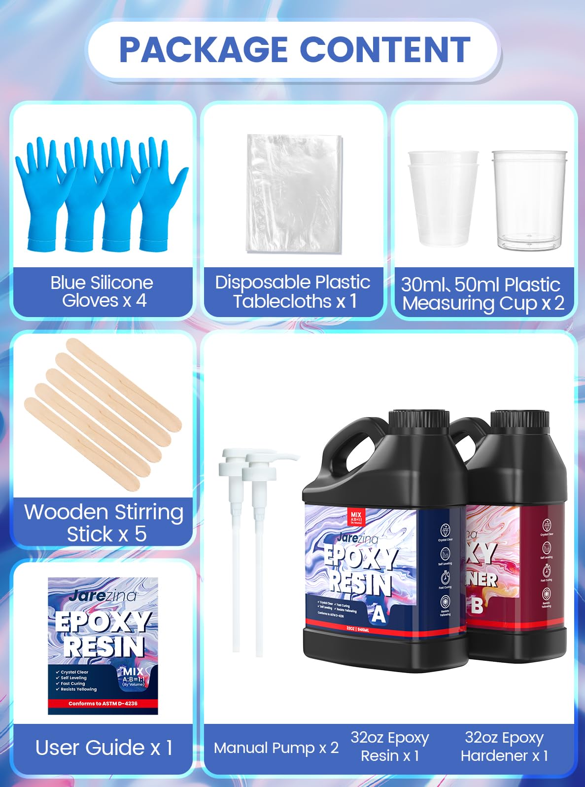 64OZ Epoxy Resin Kit,Crystal Clear Epoxy Resin-Strong and No Bubble,Not Yellowing,Self Leveling Easy Mix 1:1,Suitable for Art Casting,DIY,Jewelry Projects, Wood & Molds