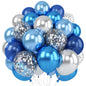 Blue Silver Balloons Set, 12 Inch Dark and Metallic Latex Balloons With Baby Blue Confetti for Birthday, Graduations, Baby Shower