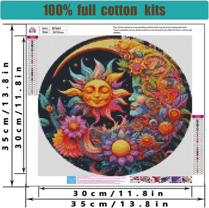 Stamped Cross Stitch Kits - Sun Moon Flower Embroidery Kits for Beginners Adults,11 CT Patterns Dimensions Counted Cross Stitch Kits Arts Craft Kits Frameless12x16inch