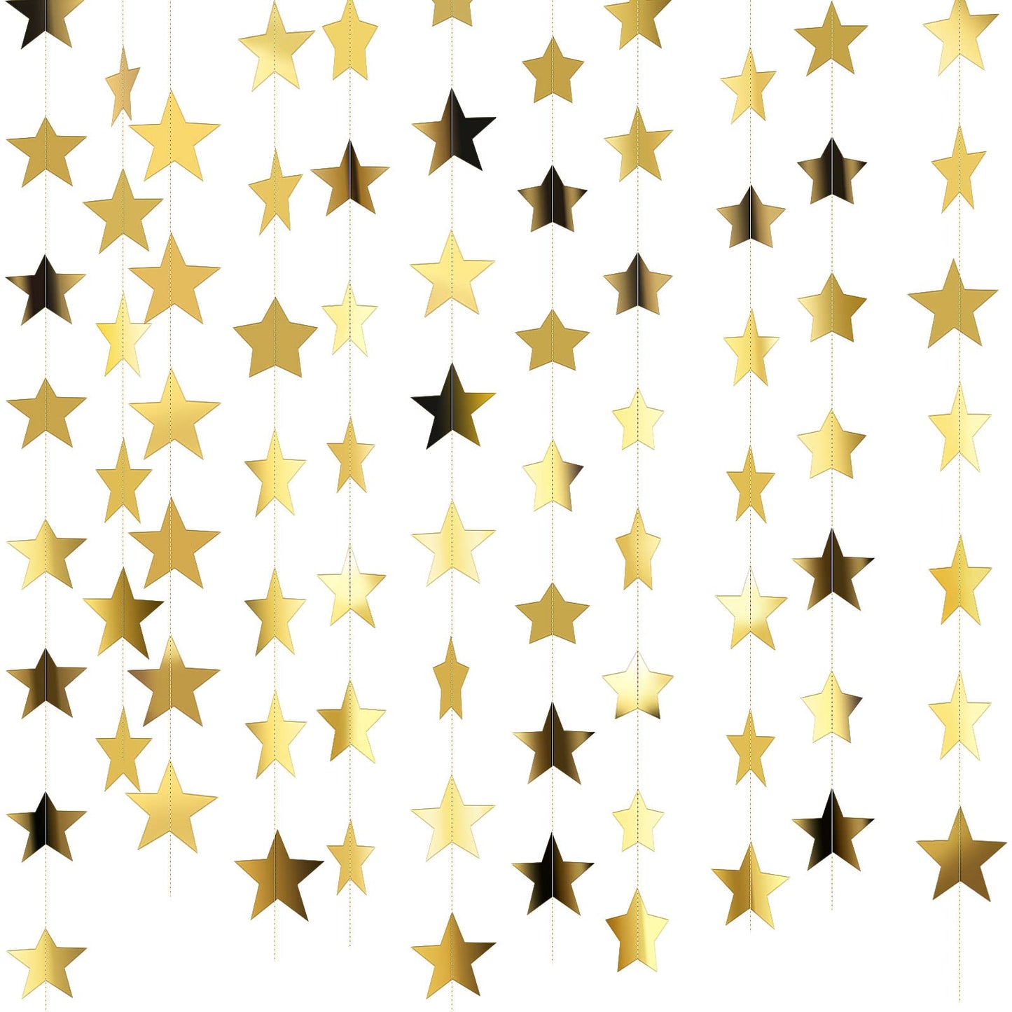 Glitter Star Garland Banner Decor, 130 Feet Star Hanging Bunting Banner Bright Backdrop for 2025 Graduation Prom Wedding Birthday Christmas Party Supplies(Gold)