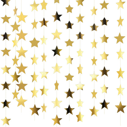 Glitter Star Garland Banner Decor, 130 Feet Star Hanging Bunting Banner Bright Backdrop for 2025 Graduation Prom Wedding Birthday Christmas Party Supplies(Gold)