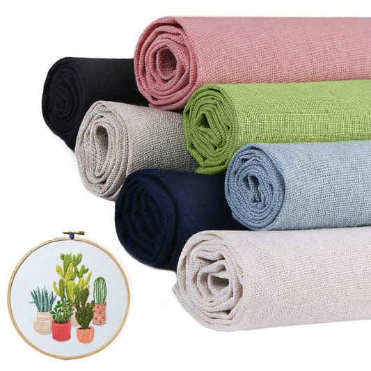 7 Pcs/Set Linen Needlework Fabric Solid Colour Cloth Garments Crafts Accessories Square Embroidery Cloth (50 * 50CM)
