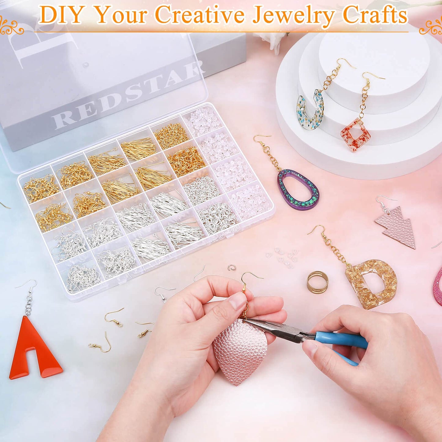 Hypoallergenic Earring Making Kit,   2000Pcs Earring Making Supplies Kit with Hypoallergenic Hooks, Earring Findings, Backs, Pins Jump Rings for Jewelry Making Supplies