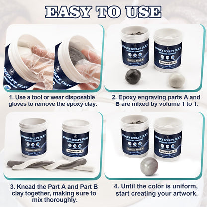 Epoxy Putty Sculpt Clay, 2 Part A & B for Sculpting, Modeling, Building, and Repairing, 2 Pound, Natural