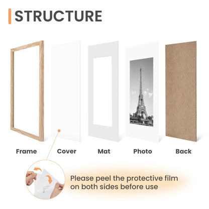 8x10 Picture Frame Set of 5, Display Pictures 5x7 with Mat or 8 x 10 Without, Wall Gallery Photo Frames, Natural