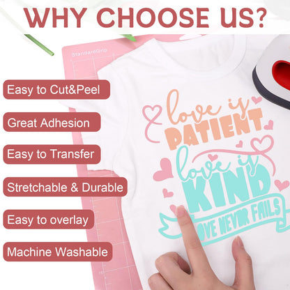 Pastel Iron on Vinyl Boho Heat Transfer Vinyl Bundle 12 X 10 in, 8 Assorted Pastel HTV for T-Shirts,Garment, Easy to Cut & Transfer