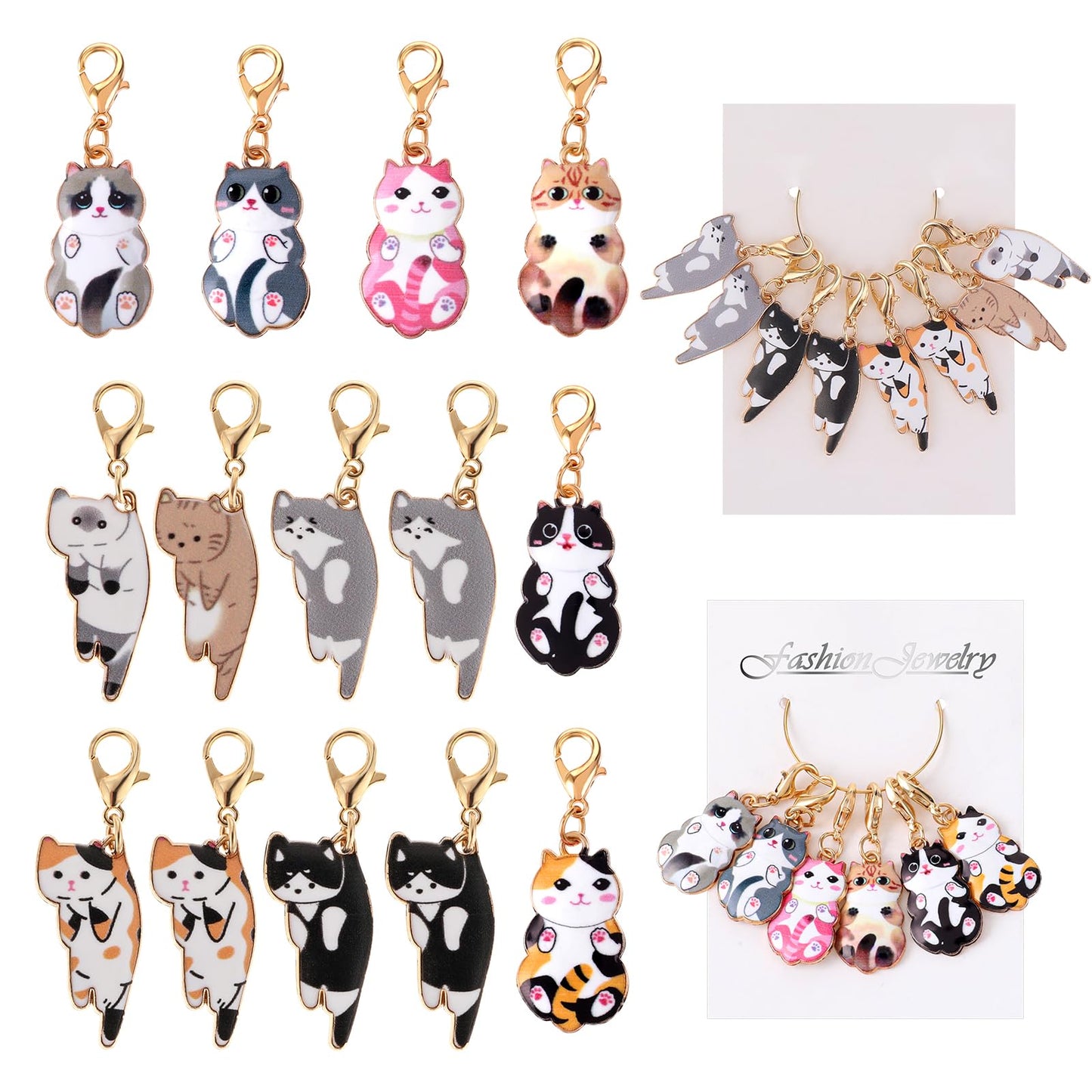14 Pcs Cat Stitch Marker Lovely Keychain with Lobster Claw Clasp Animal Leverback Knitting Charm Large Crochet Locking Marker Alloy Weaving Sewing Accessories for Needlework Adult DIY Craft Handmade