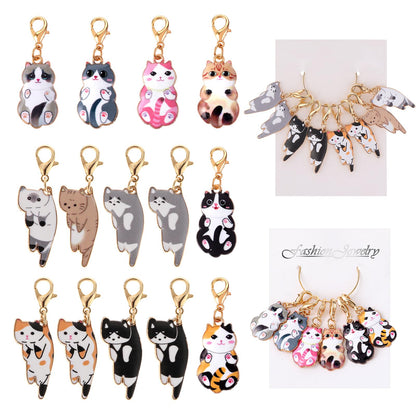 14 Pcs Cat Stitch Marker Lovely Keychain with Lobster Claw Clasp Animal Leverback Knitting Charm Large Crochet Locking Marker Alloy Weaving Sewing Accessories for Needlework Adult DIY Craft Handmade