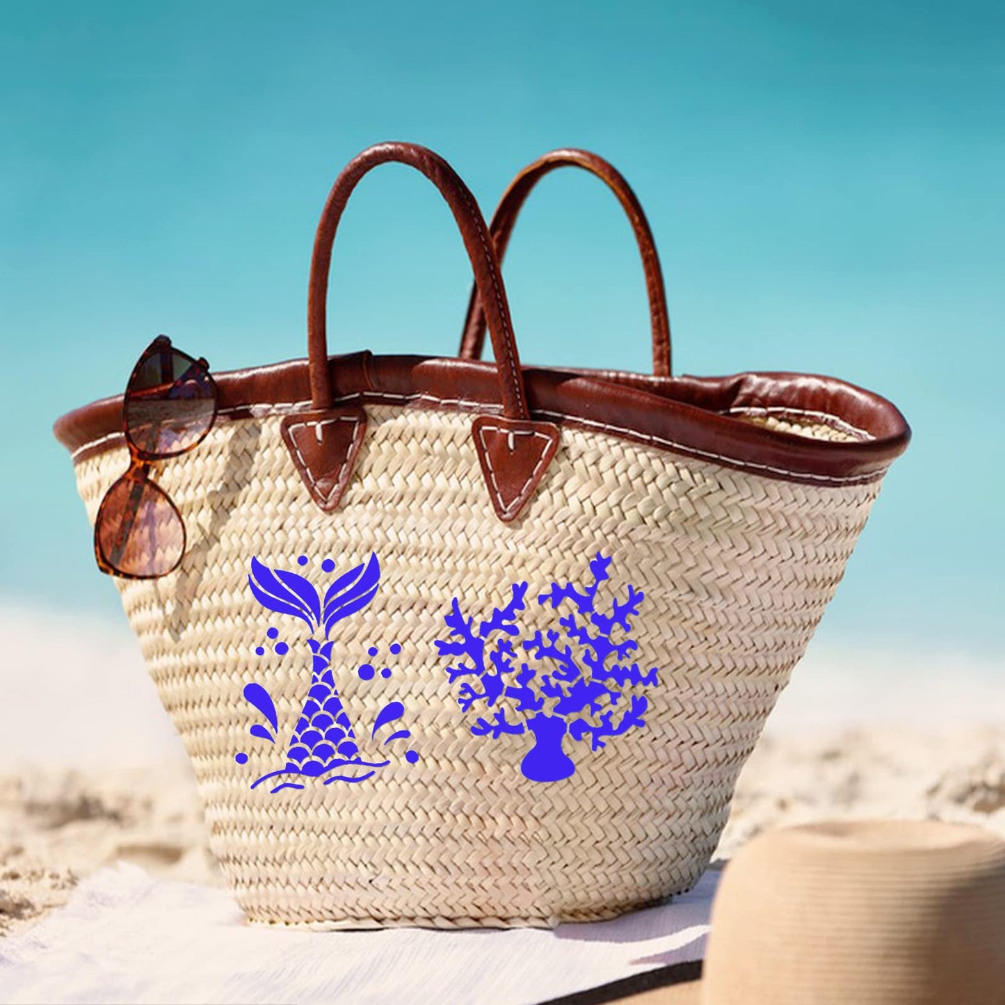 80 Pcs 3 x 3 Inch Stencils for Painting on Wood, Reusable Sea Ocean Creatures Mermaid Dolphin Shark Plastic Stencils DIY Craft Paint Template Set for Wall Home Decor