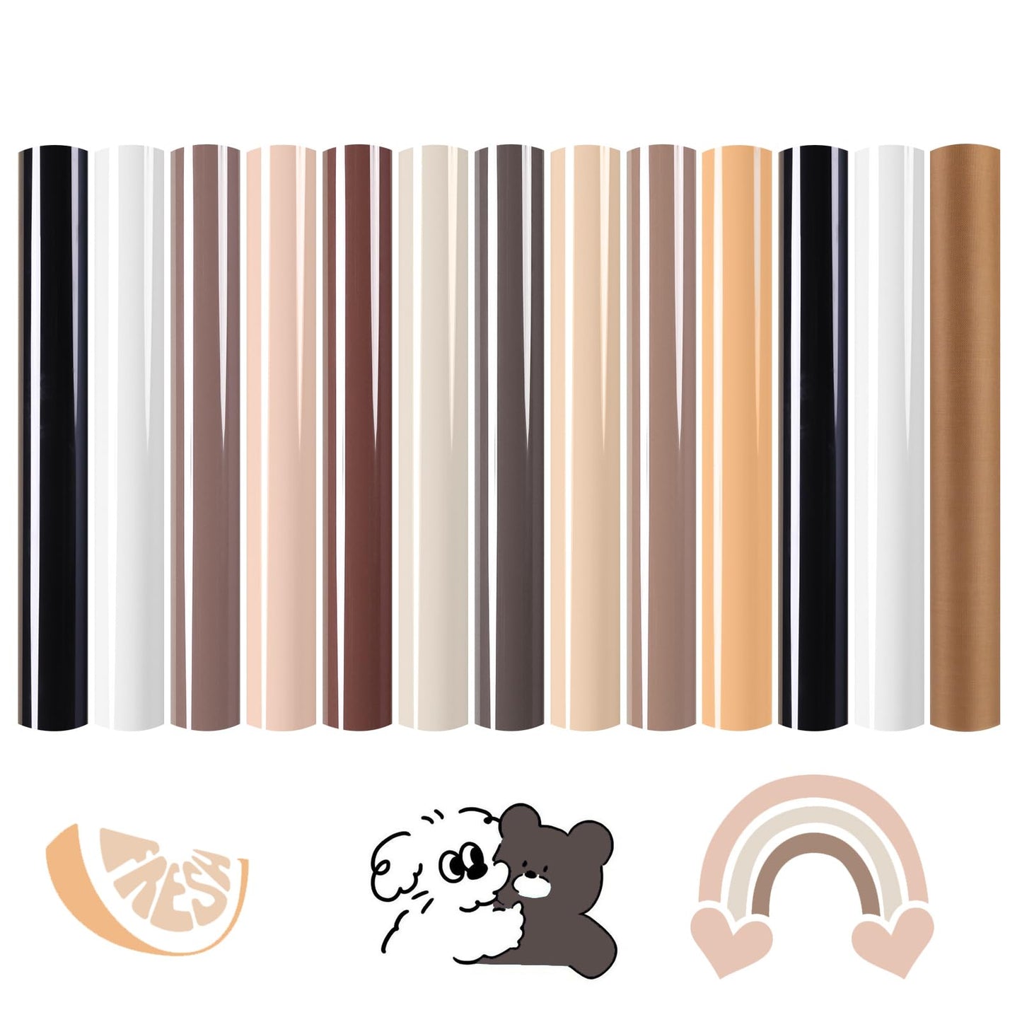 Skin Tone HTV Vinyl Heat Transfer Vinyl Bundle-13 Pack Brown HTV Sheets 10 Assorted Colors Iron on Vinyl with Teflon Sheet