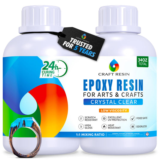 CRAFT RESIN 34OZ Crystal Clear Epoxy Resin Kit - Food Safe & UV Resistant for DIY Art, Wood, Jewelry Making, Coasters, Molds Casting Resin Epoxy - Low Viscosity, Self Leveling for Beginners & Pros