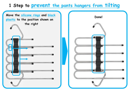 Pants Hangers Space Saving 2-Pack - 5-Tier, Non-slip, Stainless Steel Pants Organizer for Closet, Hangs Horizontally or Vertically, Multifunctional Storage for Jeans, Skirts, Scarves, Leggings, Shorts