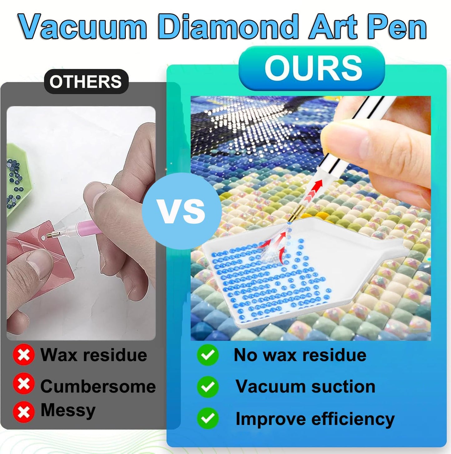 Diamond Art Painting Pen, Painter Vacuum Diamond Art Pen,Electric Diamond Art Painting Pen, Vacuum Diamond Art Accessories Tool with Storage Tray (Blue)